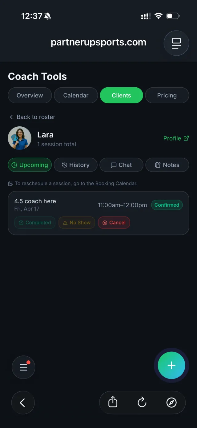 The client roster inside PartnerUp coach tools